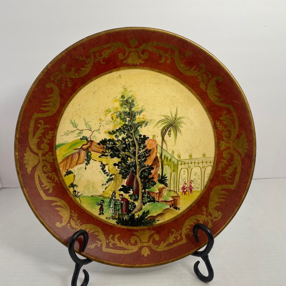 Raymond Waites 12"‎ Decorative Plate Red Gold Scenic Landscape Asian Style Wall